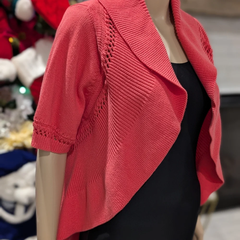 Grace Elements Pink Women's Shrug Cardigan Open Front Crochet Size XL Cotton